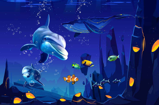 Deep Sea Dolphins & Colorful Reef Wallpaper
