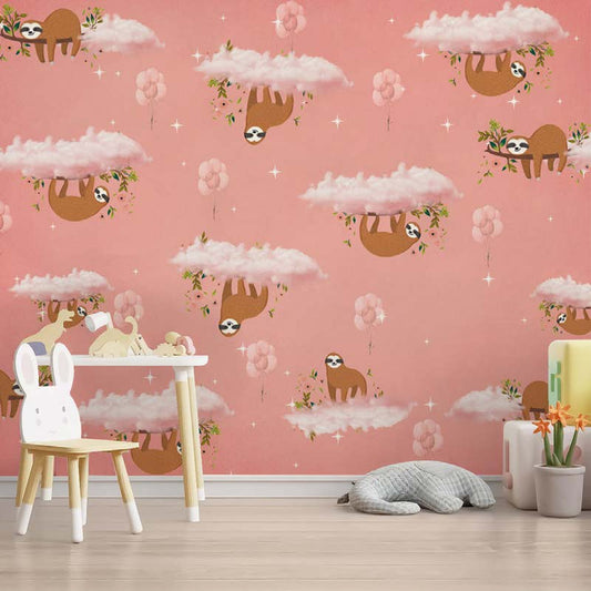 Dreamy Sloths & Pink Clouds Wallpaper