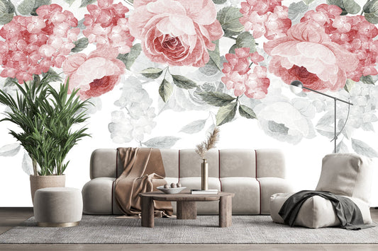 Dusty Rose Botanical Bloom Wallpaper Mural
