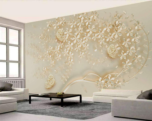 Elegant D Floral Butterfly Wallpaper