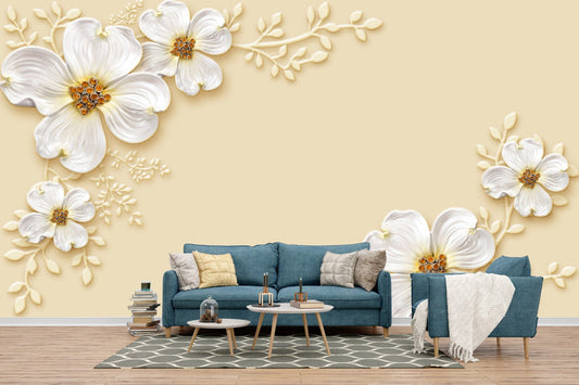 Elegant D White Floral Wallpaper
