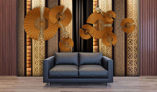 Elegant Asian Fans & Geometric Wallpaper