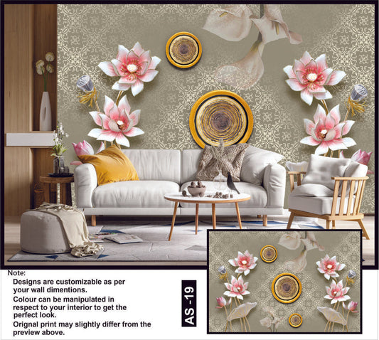 Elegant Lotus & Gold Swirl Wallpaper