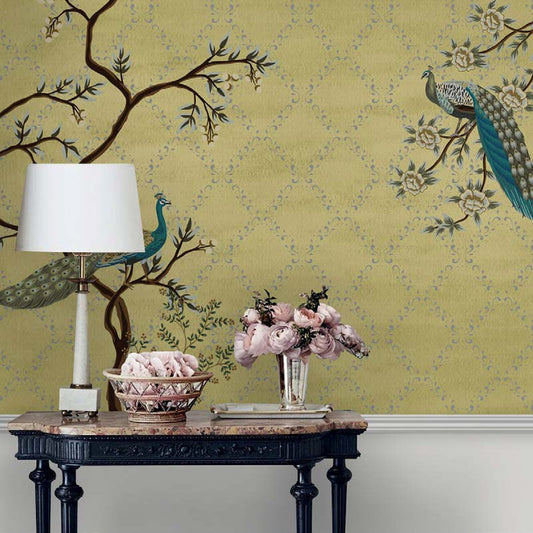 Elegant Peacocks & Blooming Branches Wallpaper