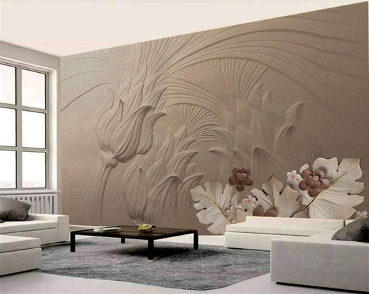 Embossed Floral Elegance Wall Mural