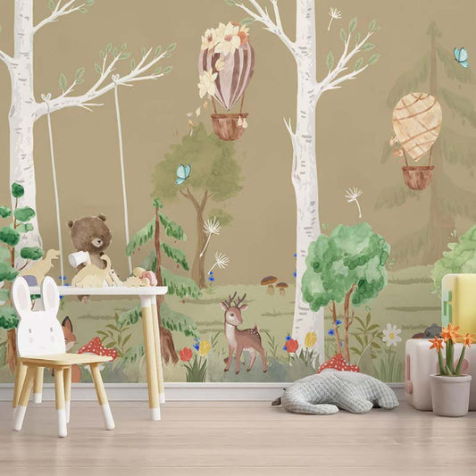 Enchanting Forest Hot Air Balloons Wallpaper