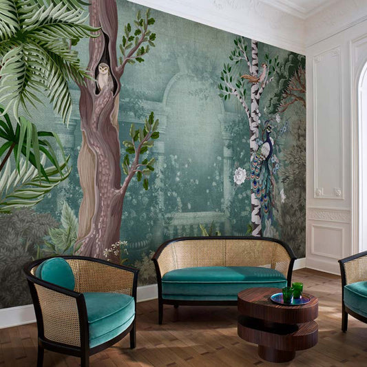 Enchanting Peacock Garden Wallpaper Mural