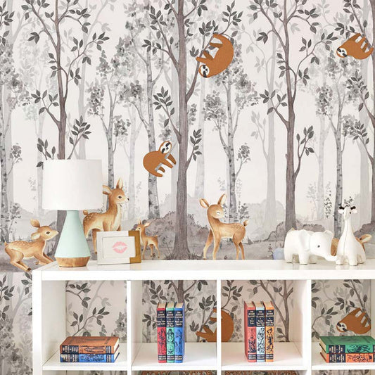 Enchanting Sloth & Deer Woodland Wallpaper