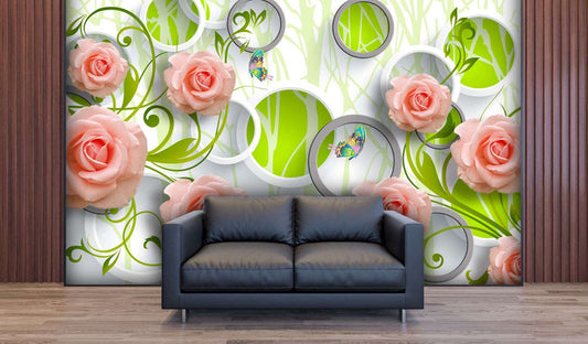 Floral Circles Peach Roses & Butterflies