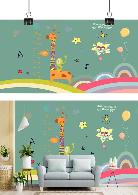 Giraffe Growth Chart Kids Room Wallpaper