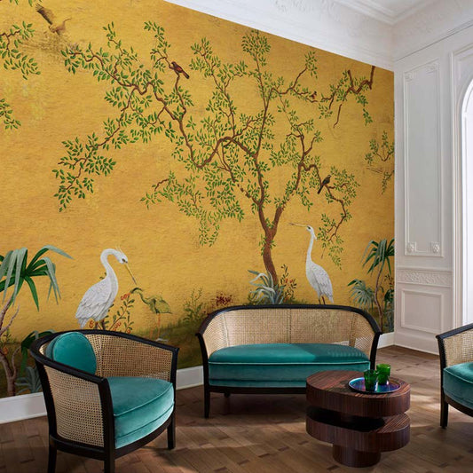 Golden Crane Garden Wallpaper Mural