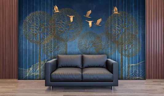 Golden Dandelions & Cranes Wallpaper