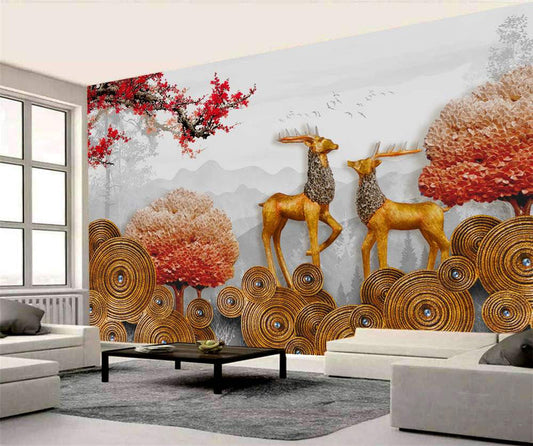 Golden Deer & Autumnal Circles Wallpaper
