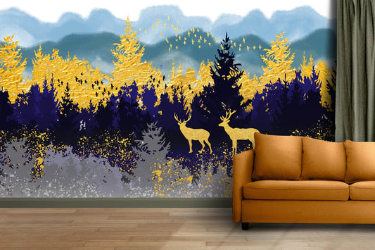 Golden Forest Deer Wallpaper Mural
