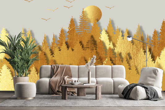 Golden Forest Sunset Wallpaper Mural