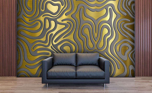 Golden Gray Abstract Metallic Waves Wallpaper