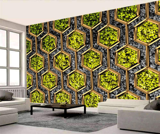 Golden Honeycomb Botanical Wallpaper