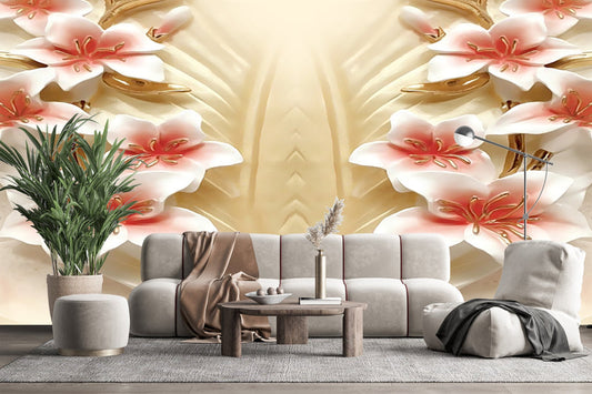 Golden Lily D Embossed Floral Wallpaper