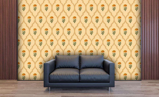 Golden Marigold Lattice Wallpaper