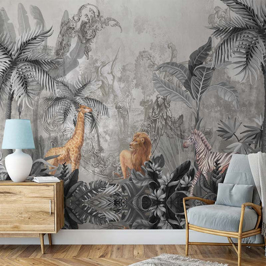Grey Safari Baroque Jungle Wallpaper