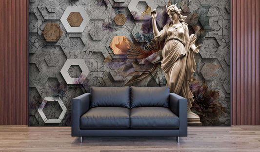 Hexagon Goddess Elegant Stone & Floral Mural