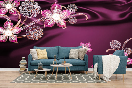 Jewel-toned Floral Silk Wallpaper