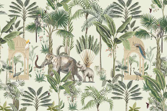 Lush Tropical Eden Elephants & Pagodas
