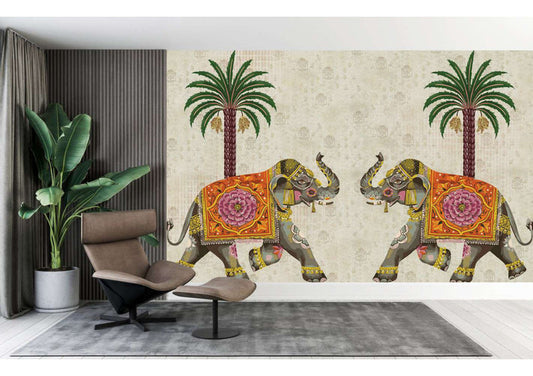 Majestic Elephants & Palms Wallpaper
