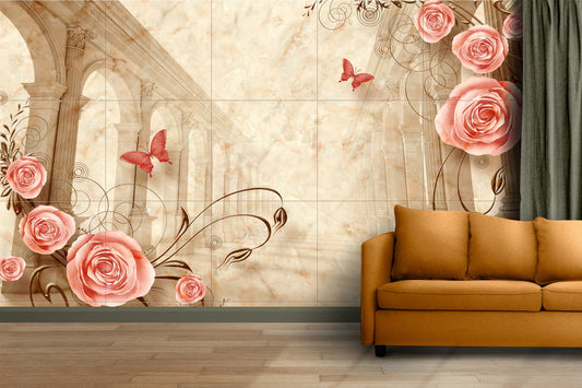 Marble Palace Roses & Butterflies Wallpaper