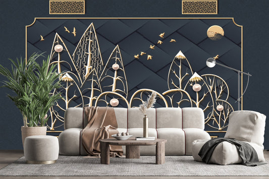Midnight Gold Celestial Forest Wallpaper