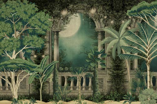 Moonlit Tropical Ruin Wallpaper