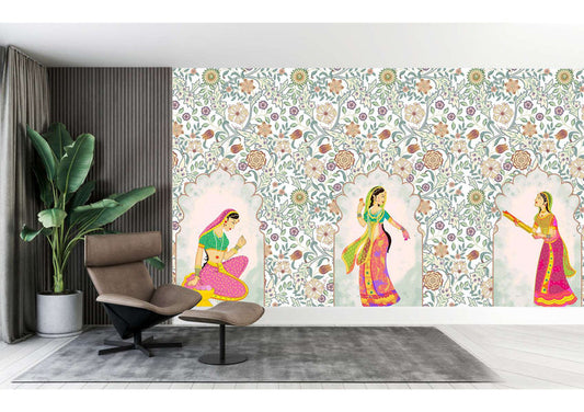 Mughal Princesses Floral Wallpaper Mural