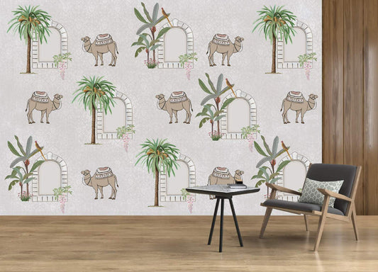 Oasis Camels & Palms Wallpaper Mural