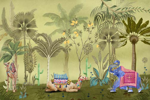 Oasis Dreams Camels, Elephants, and Palms