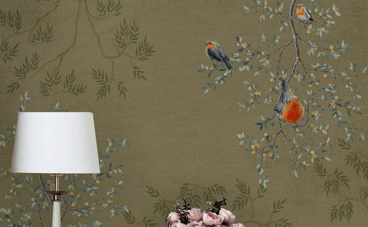 Olive Branch Robins Wallpaper Mural