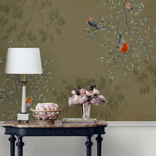 Olive Grove Robins Wallpaper