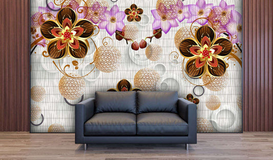 Ornate Blooms & Geometric Spheres Wallpaper