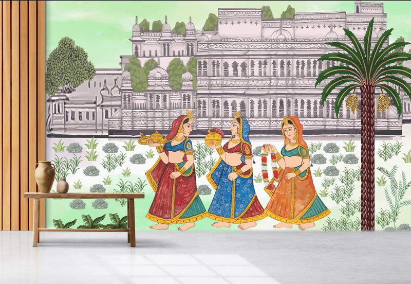 Palace Processional Rajasthani Bridesmaids Mural