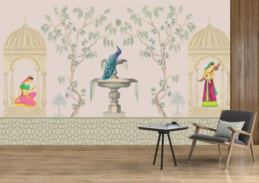 Peacock Garden Palace Muses Wall Mural