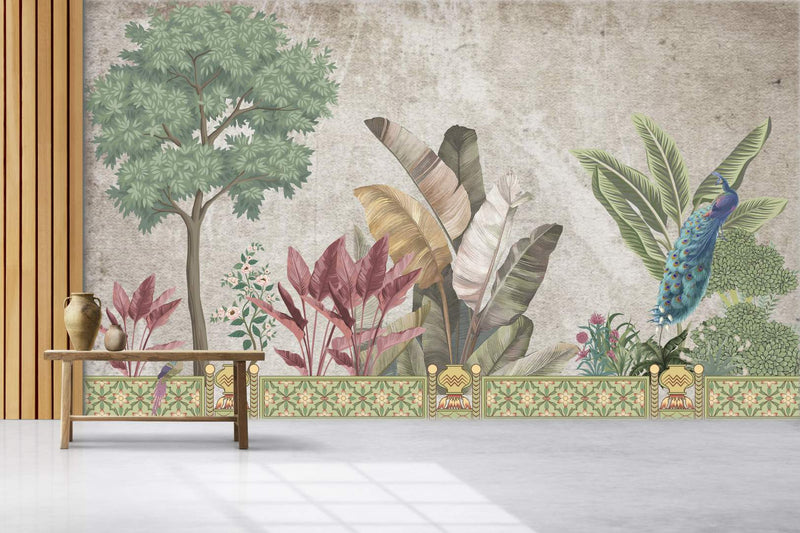 Peacock Paradise Botanical Wallpaper Mural