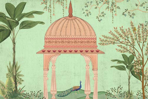 Peacock Paradise Pavilion Wallpaper
