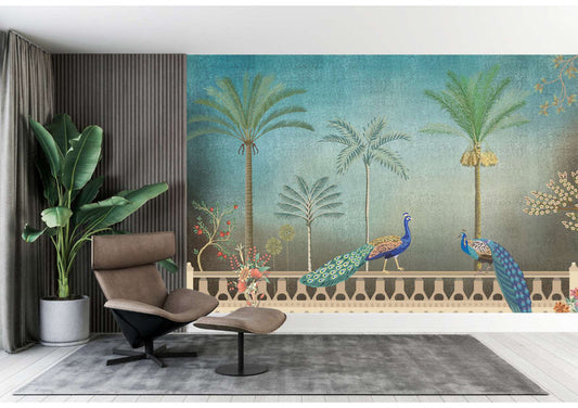 Peacock Paradise Teal Oasis Wallpaper