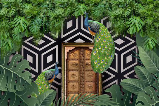 Peacock Paradise Tropical Geometric Escape