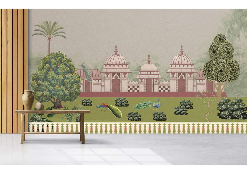 Peacocks & Palaces A Mughal Garden Wallpaper