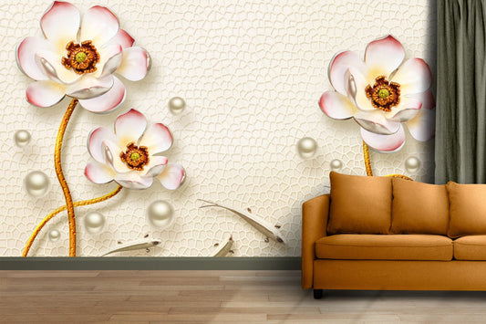 Pearl Blossom & Koi Serenity Wallpaper