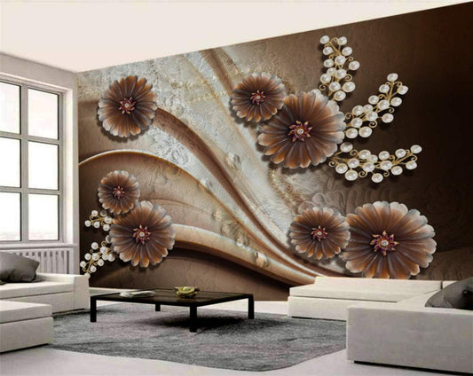 Pearl & Chocolate Bloom Wallpaper Mural