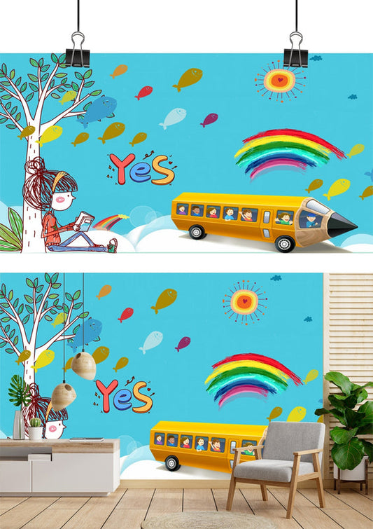 Pencil Bus School Kids Dreamland Wallpaper