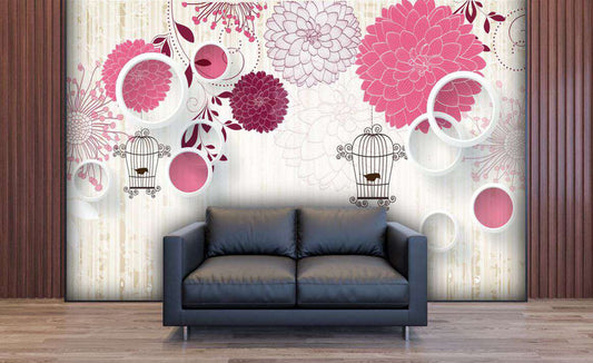 Pink Dahlia Dreamscape with Birdcages