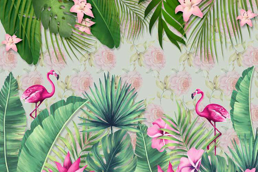 Pink Flamingos Paradise Tropical Wallpaper