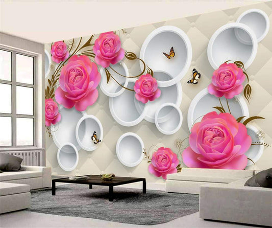 Pink Roses & Butterflies D Wallpaper